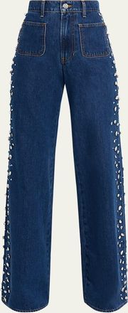Veronica Beard Kasey Embellished Mid-Rise Jeans