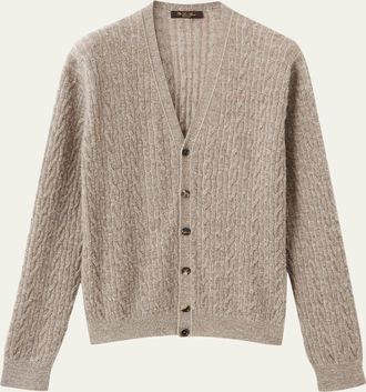 Loro Piana Mens Walnut Cable Knit Cardigan