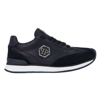 Philipp Plein Schoenen, unisex, Blauw, 47 EU, Leer, Runner Hexagon Patch