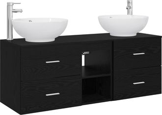 vidaXL Juego De Muebles De Ba&ntilde;o 3 Uds. Negro 49,5 X 44,5 X 65 Cm Vidaxl