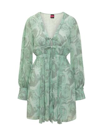 Pinko Green Floral V Neck Mini Dress