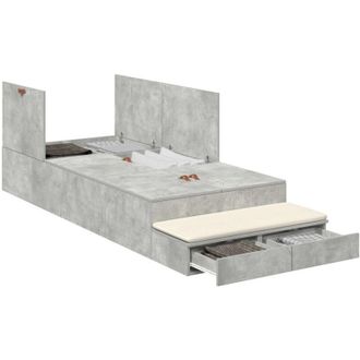 vidaXL Storage Bed Frame with Door Concrete Grey 236.5 x 100 x 31.5 cm Vidaxl