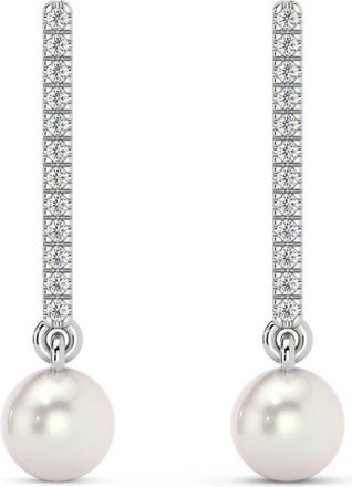 Pompeii3 6mm Pearl & Diamond Dangle Earrings Womens 14k Gold Tennis Earrings Lab Grown