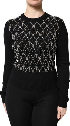 Dolce & Gabbana Black Cashmere Embellished Long Sleeves Womens Top