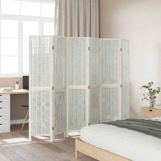 Berkfield Home Room Divider 6 Panels White Solid Wood Paulownia