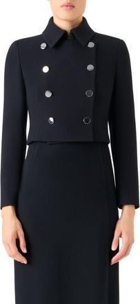 Akris Hevan Double Breasted Wool Crepe Jacket in Black at Nordstrom, Size 10