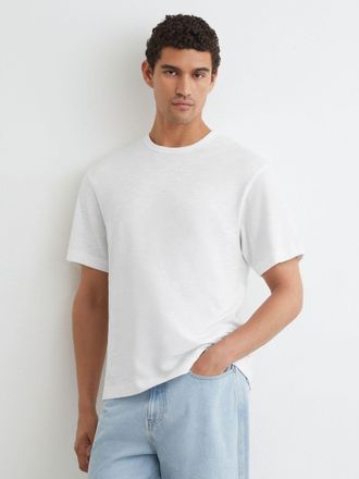 Reiss White Cotton Slub Relaxed-fit T-shirt, Xxl