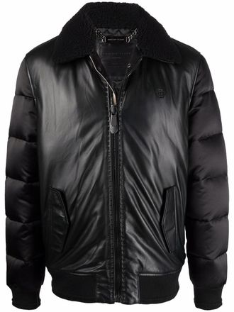 Philipp Plein Leren bomberjack - Zwart