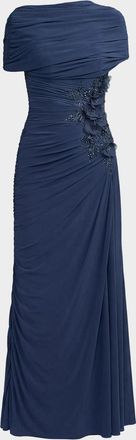 Mac Duggal 3D Floral Beaded Asymmetric Gown