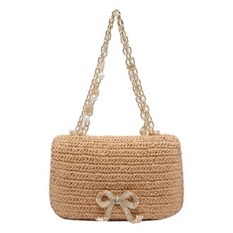 Self Portrait self-portrait Raffia Bow Charm Shoulder Bag