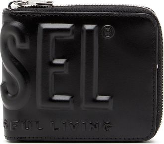 Diesel Leather zip wallet with embossed logo - Small Wallets - Man - Black