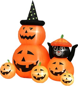 OUTSUNNY Pumpkin and Cat with LED Lights - Halloween Inflatables Decoration | TJ Hughes