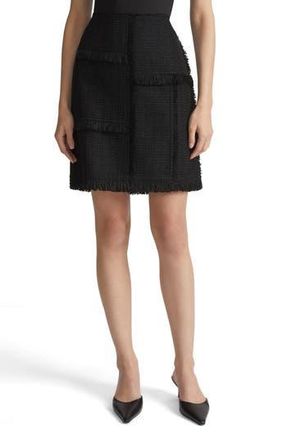 Lafayette 148 New York Hand Fringed Patchwork Boucl&eacute; Tweed Miniskirt in Black at Nordstrom Rack, Size 6