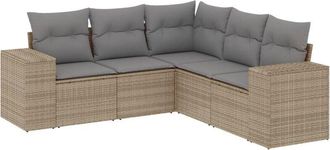 vidaXL Vidaxl - Juego De Sof&aacute;s Jard&iacute;n Con Cojines 5 Pzas Rat&aacute;n Sint&eacute;tico Beige