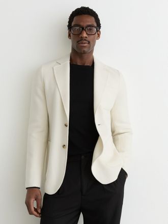 Reiss Off White Wool-blend Single-breasted Blazer Tailored-fit, 38R