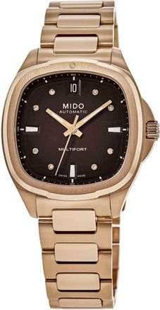 Mido Multifort Automatic Brown Diamond Dial Rose Gold Tone Steel Womens Watch M049.307.33.296.00