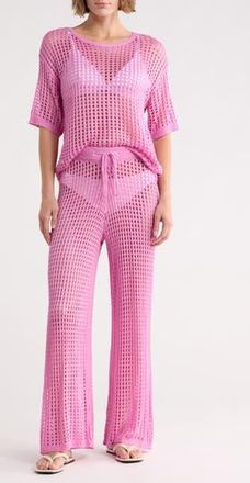 Nordstrom Rack Open Knit Cover-Up Top & Pants Set in Pink Crocus at Nordstrom Rack, Size X-Small