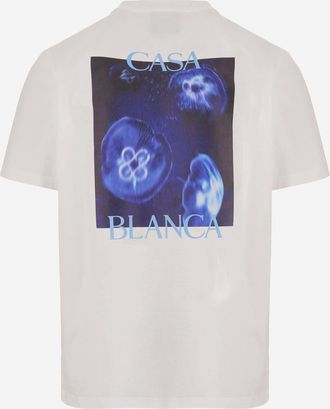 Casablanca Mens Printed Cotton T-Shirt White Organic T-Shirts And Polos