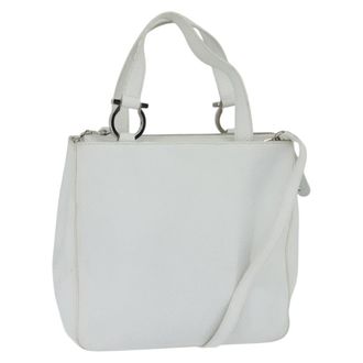 Ferragamo Gancini Handbag Leather White Leather Handbag (Pre-Owned)