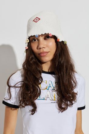 Casablanca Crocheted Hat With Colorful Appliqu&eacute;s, Unisex, White