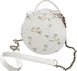 Generic Handbag Round Womens Bag Solid Small Fashion Bag Color Crossbody Lace Shoulder Canvas Bag (White, One Size)