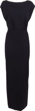 Elisabetta Franchi Boat Neck Gold Button Midi Dress
