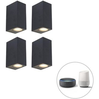 QAZQA Qazqa Moderno Juego De 4 Apliques Inteligentes Negros Ip44 Incluidos 8 Wifi Gu10 - Baleno Aluminio Rectangular Adecuado Para Led Max. 2 X 4.8 Watt