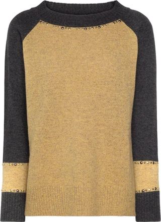 Elena Miro Verfraaide trui met vlakken - Geel