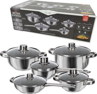 Trade Shop Juego De Ollas De Acero Templado Tapas De Cristal 10 Piezas V&aacute;lvula De Ventilaci&oacute;n