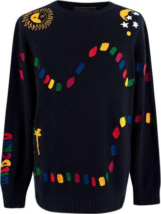 The Elder Statesman Navy Embroidered Cashmere Knit Jumper Size S