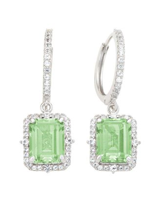 Suzy Levian Silver 0.02 Ct. Tw. Diamond & Gemstone Halo Dangling Earring