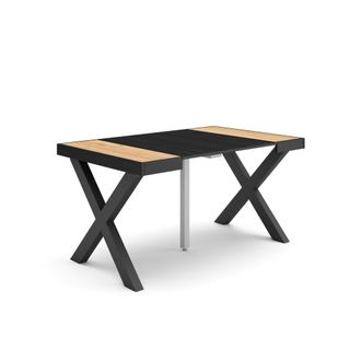 Skraut Home Mesa Consola Extensible, Mesa Comedor Plegable, 140, Para 6 Comensales, Patas Madera Maciza, Estilo Moderno, Roble Y Negro - Skraut Home
