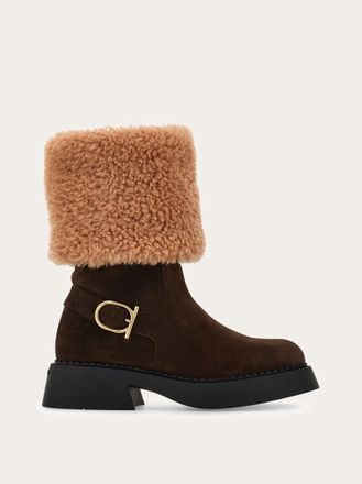 Ferragamo Women Ankle boot with chunky shearling detail Brown Size 2.5