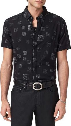 John Varvatos Loren Slim Fit Short Sleeve Button-Up Shirt in Black at Nordstrom, Size Xx-Large