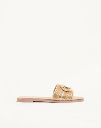 Valentino Garavani VLogo Signature Metallic Leather Slide Sandal With Cornely Embroidery Wo