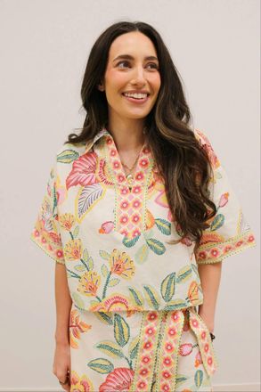 Entro Seychelles Tropical Print Collared Top In Pink Multi