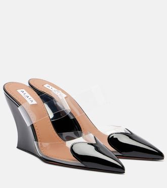 Alaia Le Cour 90 PU and leather wedge mules