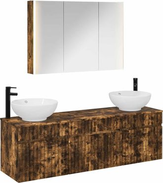 vidaXL Juego De Muebles De Ba&ntilde;o 4 Uds. Roble Ahumado Vidaxl