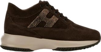 Hogan Elegante su&egrave;de sneakers met strass - Dames - Sneakers - Bruin - 40 EU - Su&egrave;de - Schoenen
