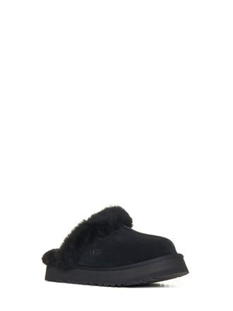 UGG Womens Slippers Disquette Black Calf Leather Mules Sandal