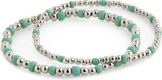 Sterling Forever Set of 2 Misty Stretch Beaded Bracelets in Silver at Nordstrom Rack