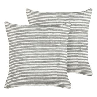 Beliani Beliani - Lote De 2 Cojines De Lino De Algod&oacute;n Con Estampado De Rayas En Color Gris Y Blanco 50 X 50 Cm Kanpas