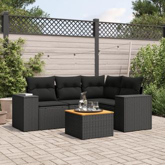 vidaXL Vidaxl - Set De Muebles De Jard&iacute;n 5 Pzas Y Cojines Rat&aacute;n Sint&eacute;tico Negro