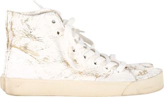 Maison Margiela Tabi High-Top Sneakers in White and Gold Leather