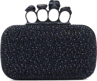 Alexander McQueen Skull Crystal Embellished Four-Ring Box Clutch in Black/black at Nordstrom
