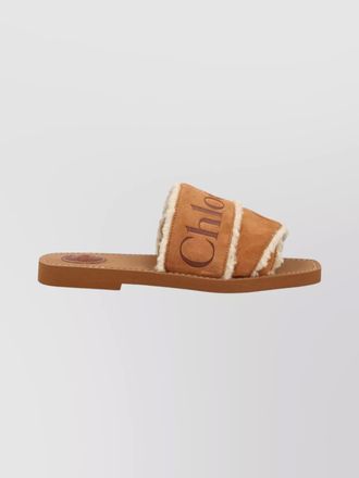 Chlo&eacute; suede shearling-trim slide sandals