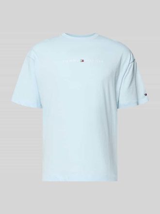 Tommy Hilfiger Regular Fit T-Shirt mit Label-Schriftzug aus reiner Baumwolle in Eisblau, Gr&ouml;&szlig;e XXL