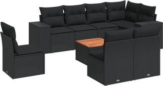 vidaXL Set De Sof&aacute;s De Jard&iacute;n 8 Piezas Y Cojines Rat&aacute;n Sint&eacute;tico Negro Vidaxl