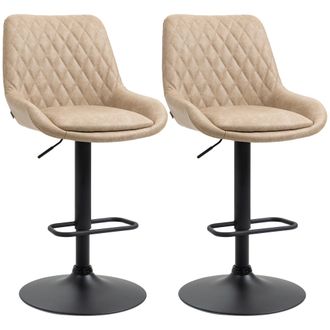 HOMCOM Bar Stools Set of 2 - Adjustable Bar Chairs 360&deg; Swivel for Kitchen Khaki | TJ Hughes