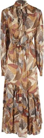 Farm Rio Farm Rio, Kleedjes, Dames, Bruin, S, Gestippelde Maxi Jurk met V-Hals